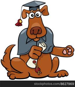 Cartoon illustration of funny graduate dog animal character in toga