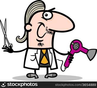 Cartoon Illustration of Funny Hairdresser or Barber with Scissors and Hair Dryer Profession Occupation
