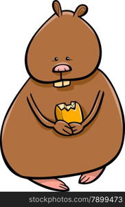 Cartoon Illustration of Funny Hamster with Corn Grain