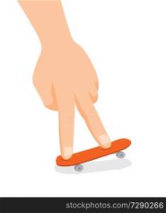 Cartoon illustration of funny hand skating with fingers