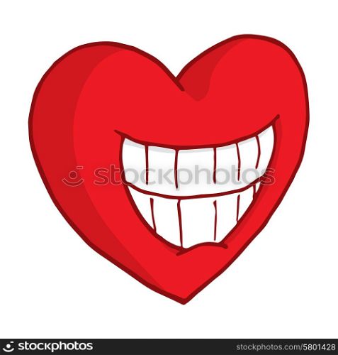 Cartoon illustration of funny heart mouth with huge smile