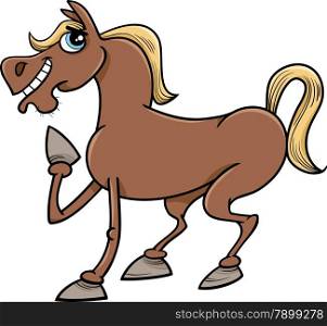 Cartoon Illustration of Funny Horse Farm Animal