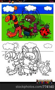 Cartoon Illustration of Funny Insects and Bugs Animal Characters Coloring Book Activity