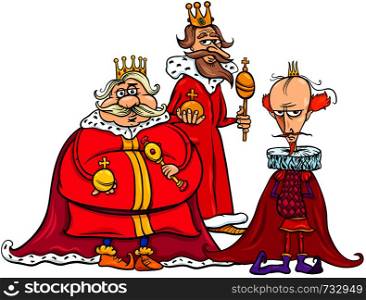Cartoon Illustration of Funny Kings Fairy Tale Fantasy Characters Group