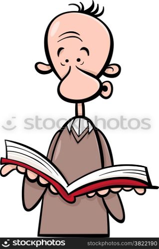 Cartoon illustration of Funny Man with Open Book