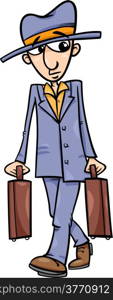 Cartoon Illustration of Funny Man with Suitcases