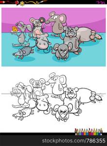 Cartoon Illustration of Funny Mice Animal Characters Coloring Book Activity