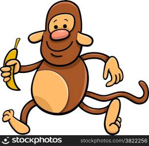 Cartoon Illustration of Funny Monkey with Banana