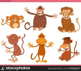 Cartoon illustration of funny monkeys animal characters set