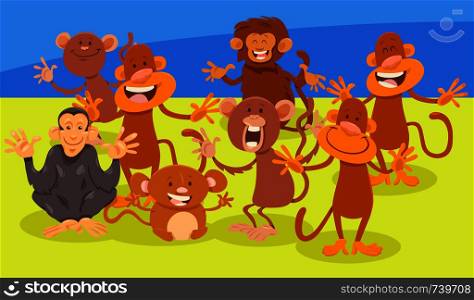 Cartoon Illustration of Funny Monkeys Wild Animal Characters
