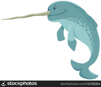 Cartoon Illustration of Funny Narwhal Sea Mammal Animal Character