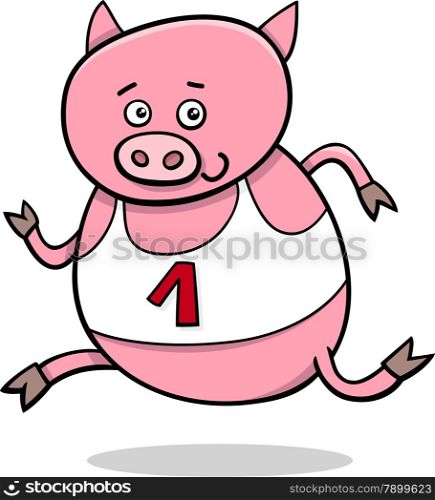 Cartoon Illustration of Funny Pig Animal Character Running on Physical Education Lesson