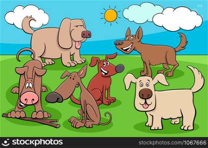 Cartoon Illustration of Funny Playful Dogs Pet Animal Characters Group