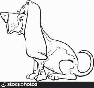 Cartoon Illustration of Funny Purebred Spotted Basset Hound Dog for Coloring Book