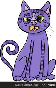 Cartoon Illustration of Funny Purple Cross Eyed Cat