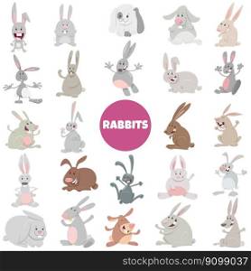 Cartoon illustration of funny rabbits and bunnies characters big set
