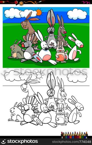 Cartoon Illustration of Funny Rabbits Animal Characters Coloring Book Activity