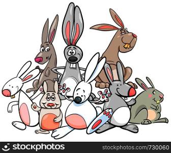 Cartoon Illustration of Funny Rabbits Animal Characters Group