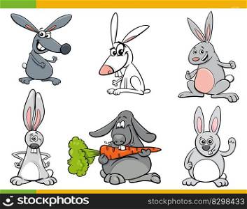 Cartoon illustration of funny rabbits animal characters set