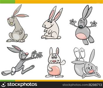 Cartoon illustration of funny rabbits animal characters set