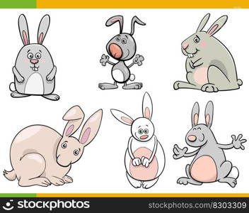 Cartoon illustration of funny rabbits comic animal characters set