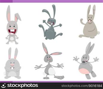 Cartoon illustration of funny rabbits farm animals comic characters set
