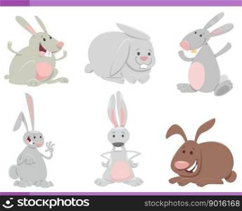 Cartoon illustration of funny rabbits or bunnies farm animals comic characters set