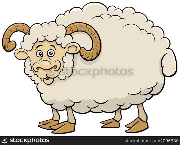 Cartoon illustration of funny ram farm animal character