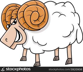 Cartoon Illustration of Funny Ram Farm Animal Character