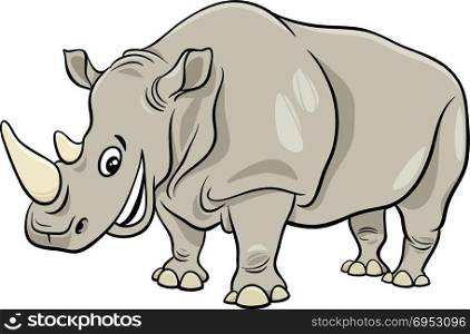 Cartoon Illustration of Funny Rhinoceros Wild Animal Character