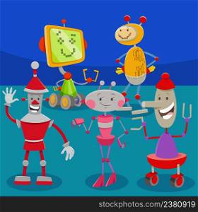 Cartoon illustration of funny robots or droids fantasy characters