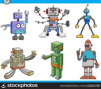 Cartoon illustration of funny robots or droids fantasy characters set