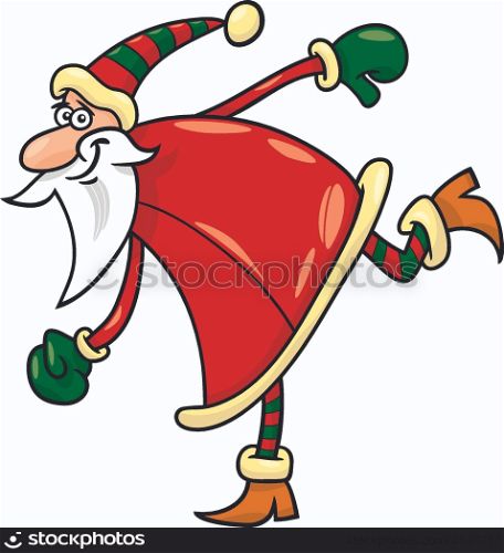 Cartoon Illustration of Funny Running or Sliding Santa Claus or Papa Noel or Father Christmas