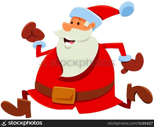 Cartoon Illustration of Funny Running Santa Claus Character on Christmas Time