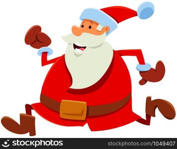 Cartoon Illustration of Funny Running Santa Claus Character on Christmas Time