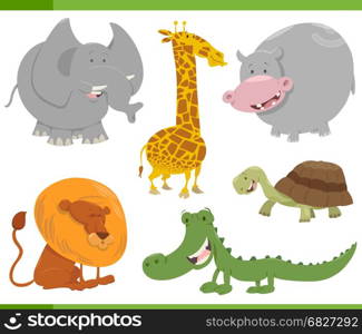 Cartoon Illustration of Funny Safari Animal Characters Set