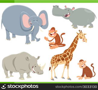 Cartoon Illustration of Funny Safari Animal Characters Set. wild animals cartoon characters set