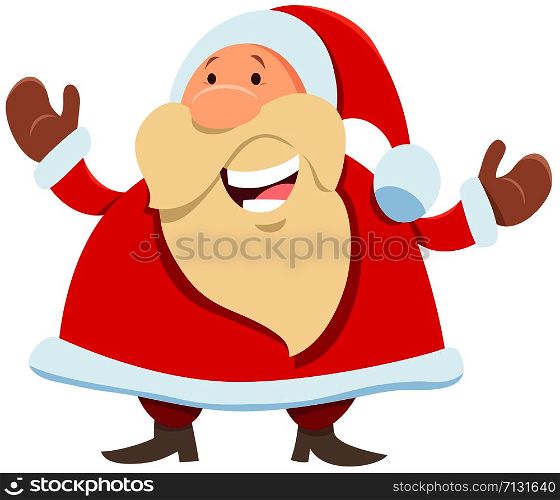 Cartoon Illustration of Funny Santa Claus Character with open Arms on Christmas Time