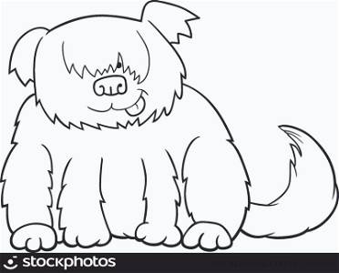 Cartoon Illustration of Funny Shaggy Sheepdog or Bobtail Dog for Coloring Book