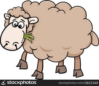Cartoon Illustration of Funny Sheep Farm Animal