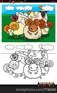 Cartoon Illustration of Funny Sheep Farm Animal Characters Coloring Book Activity