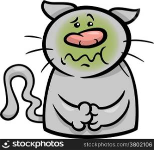 Cartoon Illustration of Funny Sick Cat Feeling Nauseous