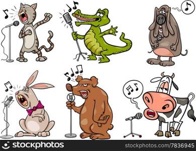 Cartoon Illustration of Funny Singing Animals Characters Set