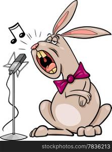 Cartoon Illustration of Funny Singing Rabbit Character