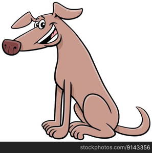 Cartoon illustration of funny sitting dog comic animal character