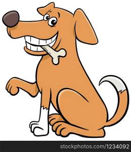 Cartoon Illustration of Funny Sitting Dog Comic Animal Character with Bone