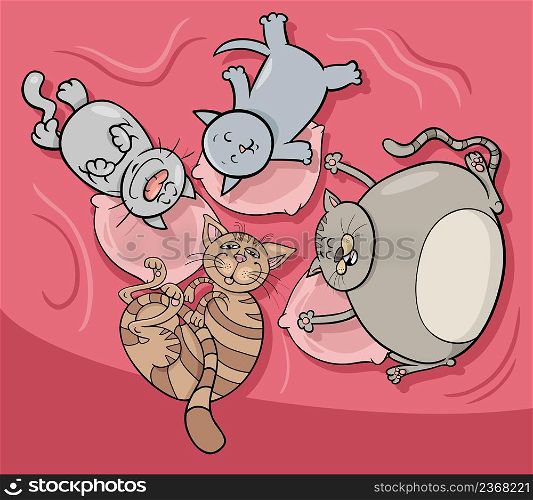 Cartoon illustration of funny sleeping cats and kittens comic animal characters group