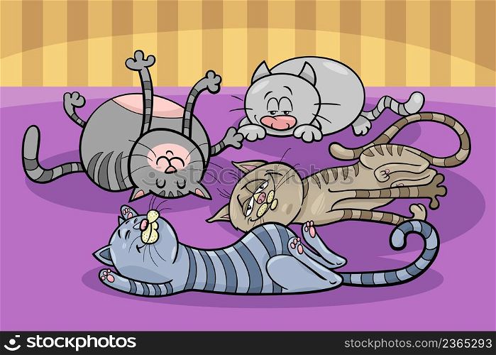 Cartoon illustration of funny sleeping cats comic animal characters group