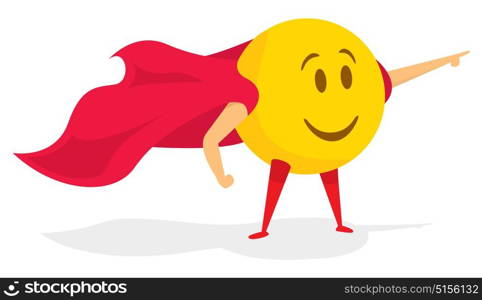 Cartoon illustration of funny smile emoji saving the day