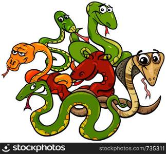 Cartoon Illustration of Funny Snakes Wild Animal Characters Group